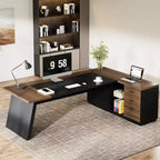 Lantine Modern 78 L-Shaped Executive Desk with Drawers and Lateral File Cabinet