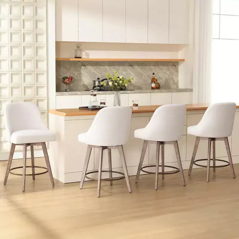 Bekrvio 26 Counter Height Swivel Bar Stools Set of 4 Backs and Wood Legs,Linen Fabric/PU Leather Upholstered Barstools for Kitchen Island