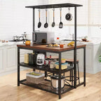 Kitchen Island with Storage, Bakers Rack, Island Table for Kitchen,3 Tier Microwave Stand Oven Shelf,Large Coffee Bar Table, Storage Shelf, 5 Hooks