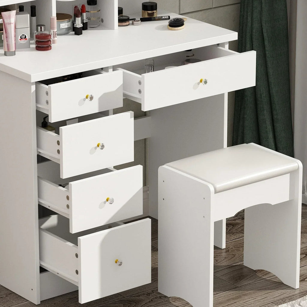 Makeup Vanity Set Table With LED Light &Mirror & Stool