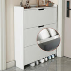 3-Tier White Wood Shoe Cabinet with Drop Front