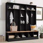 CLIHOME Wide Design Hall Tree with Storage Bench, Minimalist Shoe Cabinet with Cube Storage & Shelves
