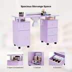 42.5 in. White MDF 3-Drawer Manicure Table Nail Desk with Storage, Doors, Electric Dust Collector