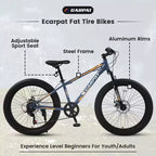 Okak 24IN Fat Tire Bike with Front Suspension, 7-Speed Mountain Bike with Disc Brake and High-Carbon Steel Frame, Trail Bike for Commuting