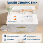 Modern Floating Bathroom Vanity Set with Basin - Wall-Mounted Cabinet with Soft-Close Storage Drawer and Gold Handle, 24 or 30 Size