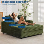 Corduroy 3-Seat Lounge Sofa with Cup Holders & Charging Ports