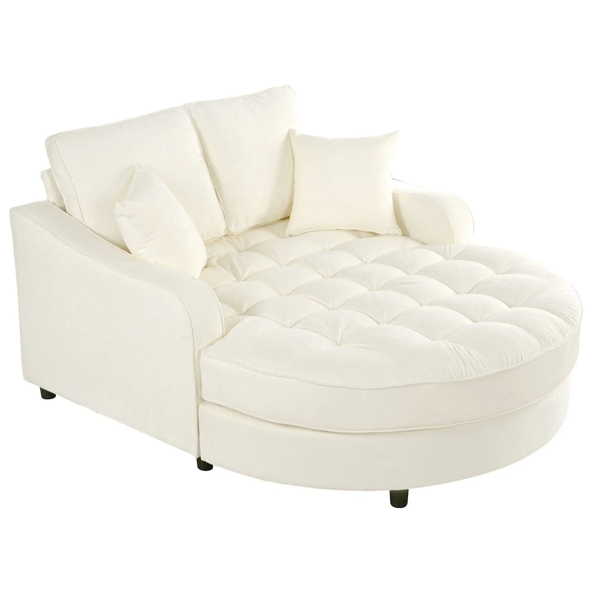 Chenille Chaise Lounge Sofa Bed, Upholstered Sofa Couch with Tufted Backrest and 2 Detachable Pillows for Living Room