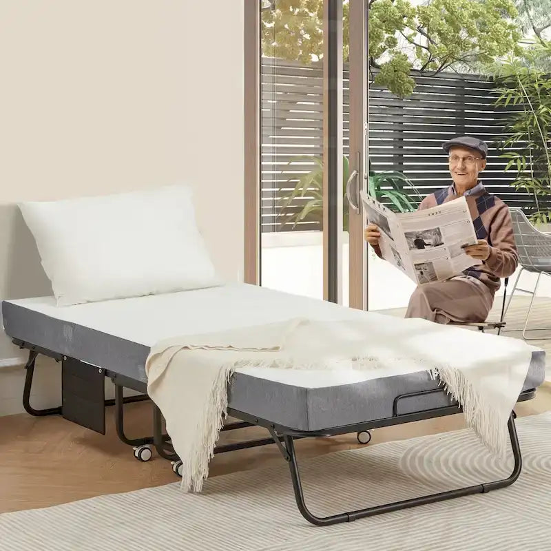 Erommy Folding Bed with Memory Foam Mattress: Portable foldable guest bed for adults with luxurious 5-inch memory foam mattress