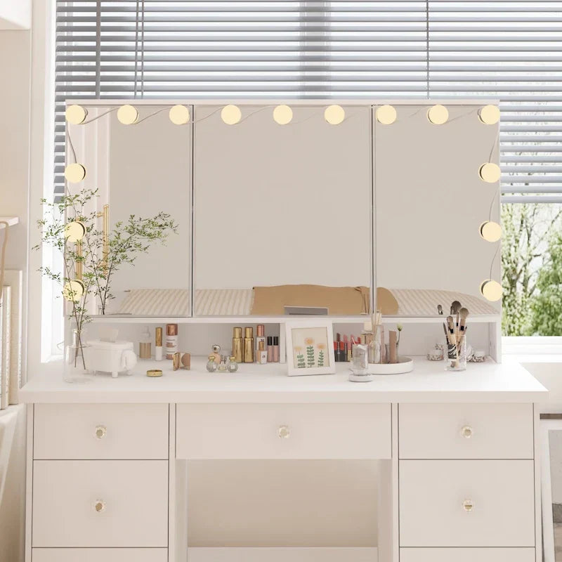 Luxurious LED Makeup Vanity with 9 Drawers Elegant Makeup Station
