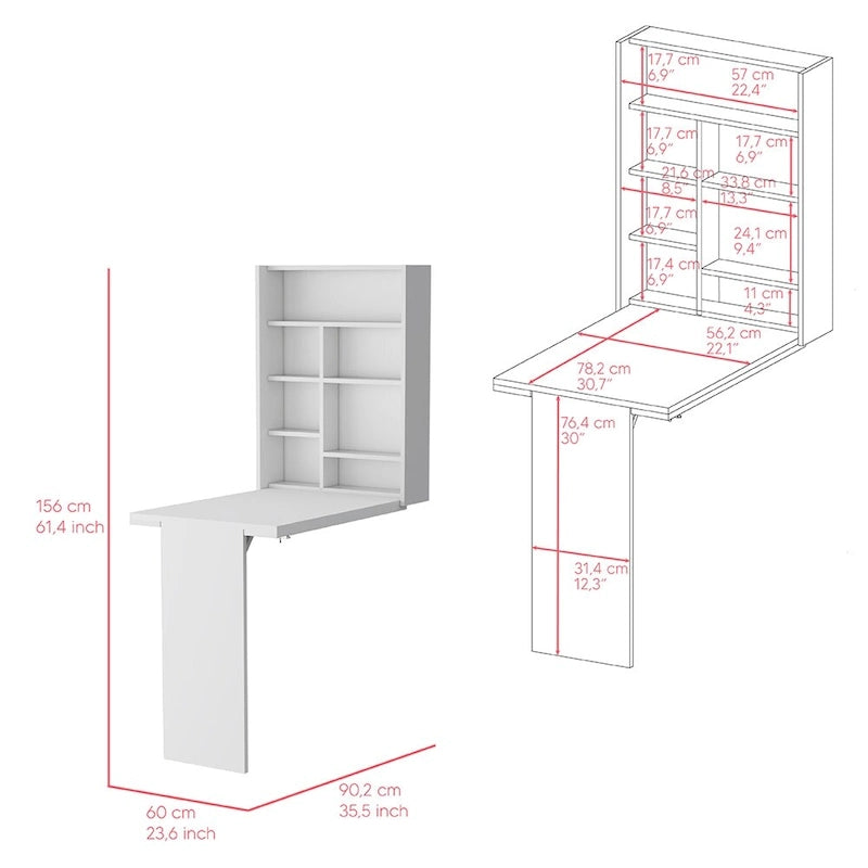 Foldable Table Tacoma, Seven Interior Shelves, White Finish,High quality and durable