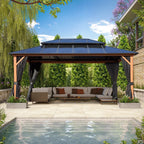 EROMMY Hardtop Gazebo,Outdoor Pergola with Double Roof & Netting & Curtains,Heavy Duty Canopy for Patio, Backyard, Pool party