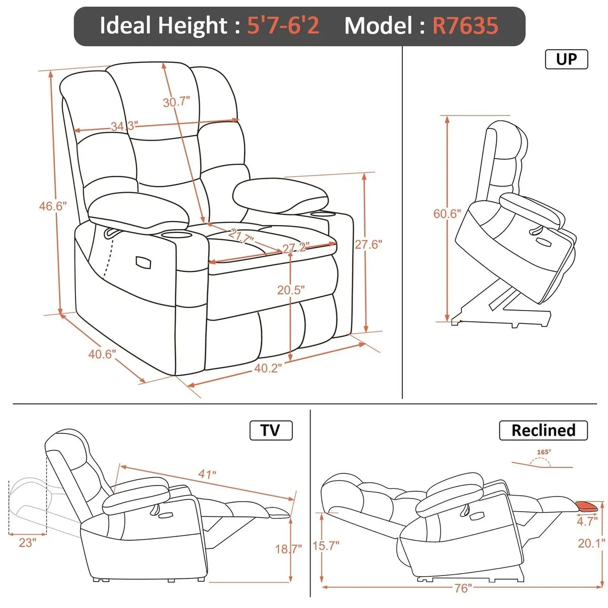 MCombo Large-Wide Dual Motor Power Lift Recliner with Massage and Dual Heating for Big and Tall Elderly, Fabric R7635