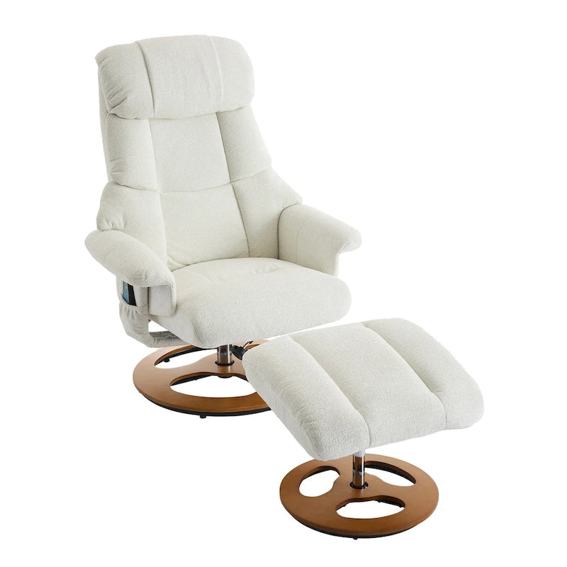 Chenille 360 Swivel Massage Recliner Chair with Ottoman, Massage and Heated Seat