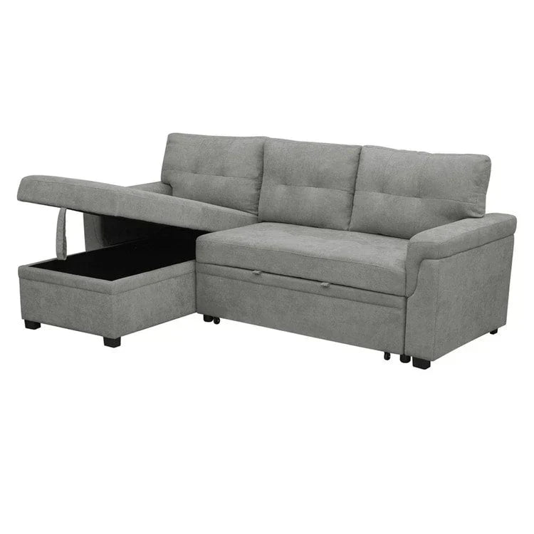 Convertible Reversible Sectional Sofa with Pull-Out Sleeper Bed, Hidden Storage Chaise, and Durable Legs