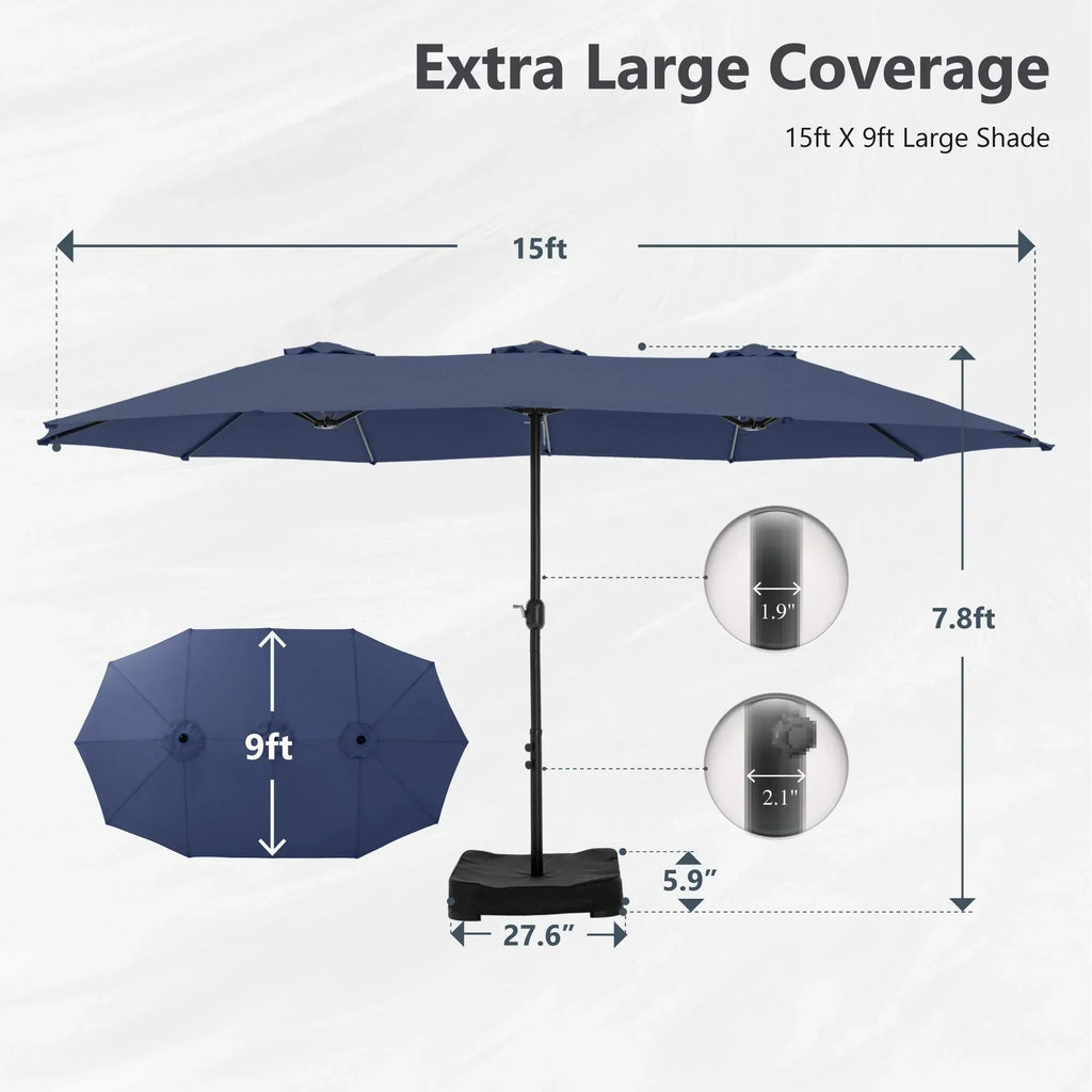 MAISON ARTS 15ft Double-Sided Patio Extra Large Twin Umbrella with Base Included