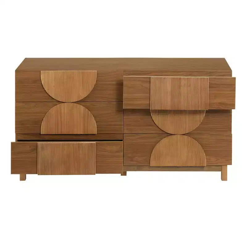 6-Drawer Modern Geometric Dresser, Half-Circle Accent Wide Storage Chest for Bedroom & Living Room