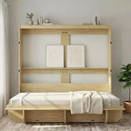 2-in-1 Invisible Murphy Bed with Shelf Storage, Queen Size, Natural Wood (Mattress Not Included)