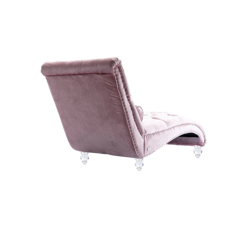 Button-Tufted Upholstered Velvet Recliner Chaise with Pillow and Acrylic Feet