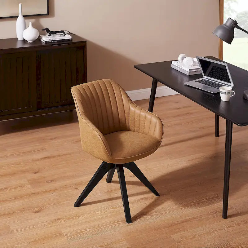 Modern Home Office Swivel Arm Accent Chair with Wood Legs