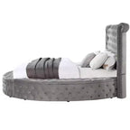109 Queen Bed Gaiva Bed Gray Velvet - Acme Furniture: Elegant Nailhead, Button-Tufted Design, Wood Composite Frame