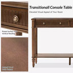 47.2 Walnut Console Table with 2 Fluted Drawers & Lower Shelf