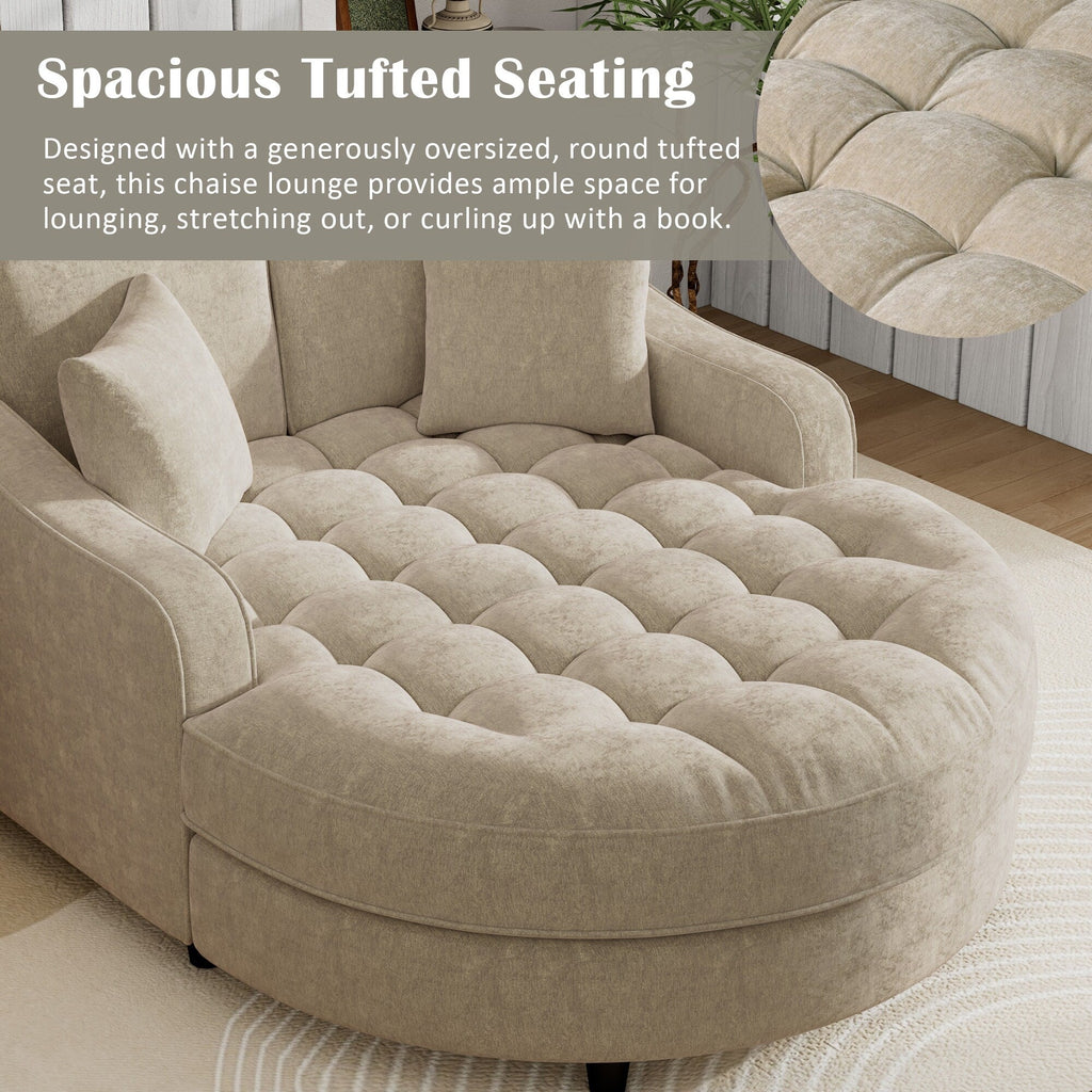 Chenille Chaise Lounge Sofa Bed, Upholstered Sofa Couch with Tufted Backrest and 2 Detachable Pillows for Living Room