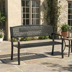 2 Person Metal Outdoor Bench for Garden, Steel Benches Furniture with Geometric Backrest for Patio, Garden & Porch