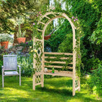 Costway Wooden Garden Bench Arch Pergola Outdoor Arbor w/backrest Patio Trellis Pergola