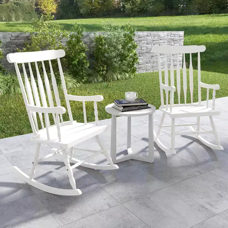 Costway Set of 2 Wood Rocking Chair Glossy Finish White\ Coffe