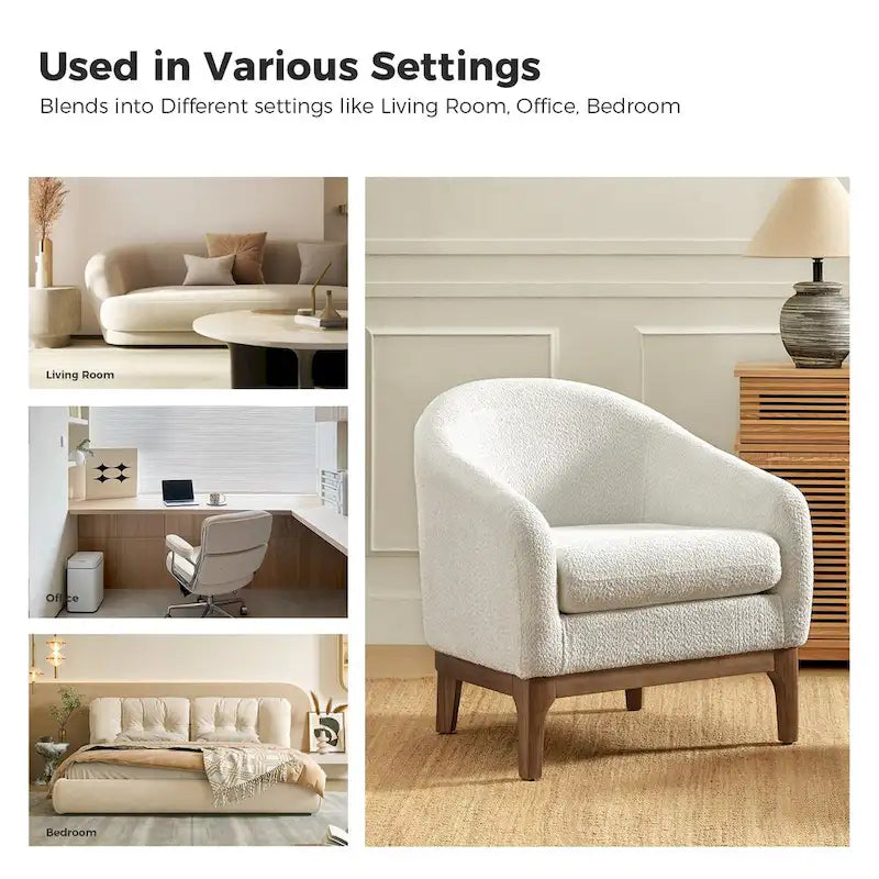 Augus Modern Boucle Accent Barrel Chair with Solid Wood Legs by HULALA HOME