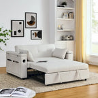 54 Pull-Out Sleeper Sofa Bed, 2 Seat Recliner Sofa Bed with Storage, Lumbar Pillow, USB Power Outlet