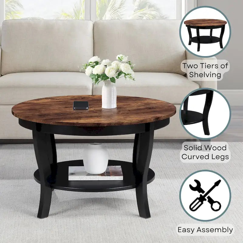 Convenience Concepts American Heritage Round Coffee Table with Shelf