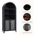 Acekool Arched Pantry Cabinet with Rattan Doors, 5-Tier Farmhouse Storage Cabinet for Kitchen Dining Living Room