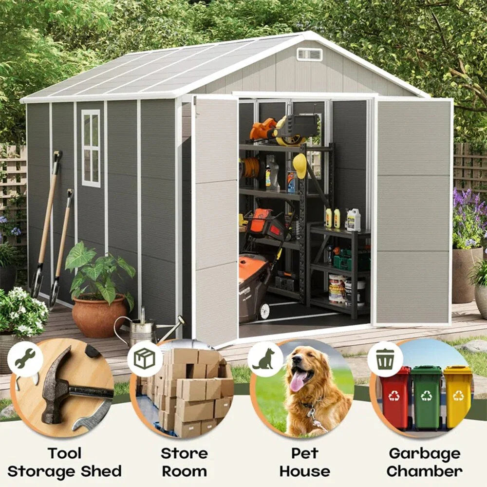 6 ft x 4 ft/6 ft x 8 ft/8 ft x 6 ft/8 ft x 10 ft All-Weather Resin Outdoor Plastic Storage Shed w/Floor, Spire Tool Shed