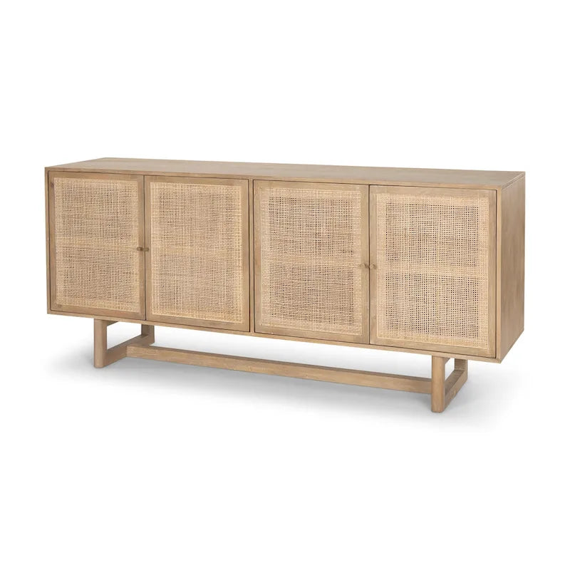 Grier Light Brown Solid Wood with Cane 4 Door Sideboard - 72.0L x 18.0W x 31.0H