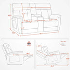 MCombo 60.2 Power Loveseat Recliner Sofa with Massage and Dual Heating, Adjustable Headrest, USB & Type C Port, Fabric