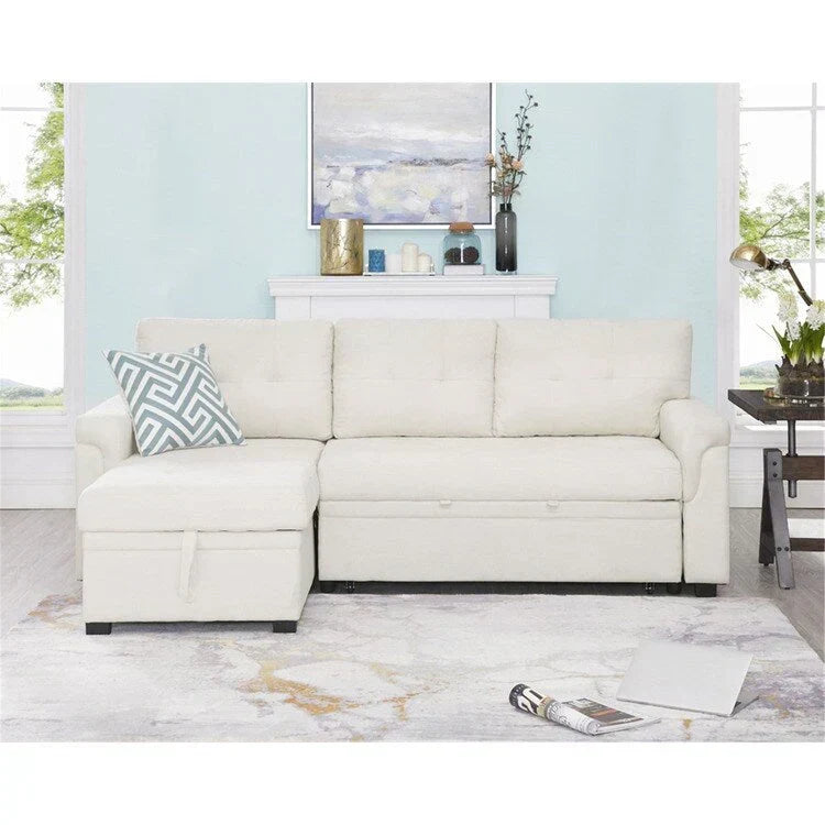 Convertible Reversible Sectional Sofa with Pull-Out Sleeper Bed, Hidden Storage Chaise, and Durable Legs