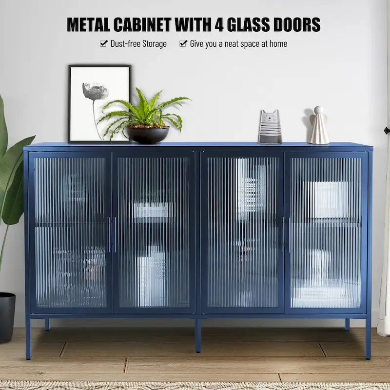 Metal Tempered Glass Cabinet with Adjustable Shelf