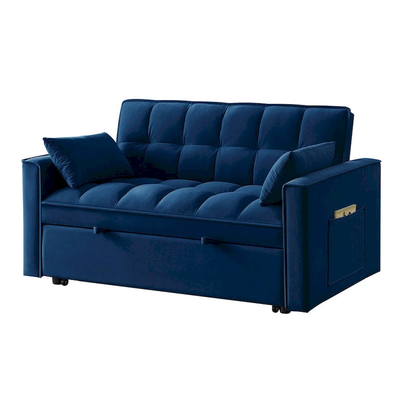 4 in1 Loveseat Sofa Bed with Armrests & Storage Pockets, Multi-Function Tufted Pull-out Sofa Bed with Adjustable Backrest