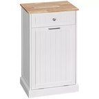 HOMCOM Kitchen Tilt Out Trash Bin Cabinet Free Standing Recycling Cabinet Trash Can Holder With Drawer