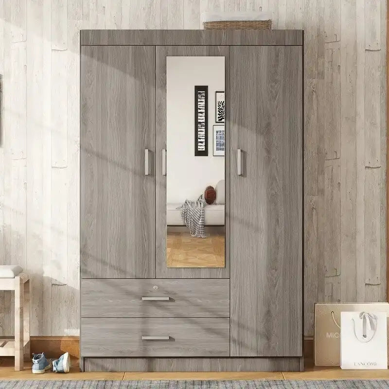 3-Door Mirror Wardrobe with Shelves and 2 Drawers