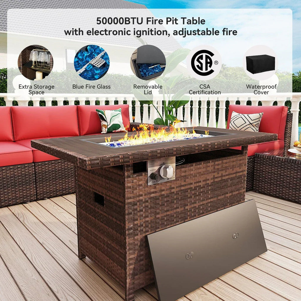 13 Pieces Patio Furniture Set with 44Fire Pit Table
