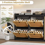 Shoe Storage Cabinet with 4 Flip Drawers, Wood Shoe Cabinet with Rattan Doors and Adjustable Shelves- Freestanding Shoe Organizer