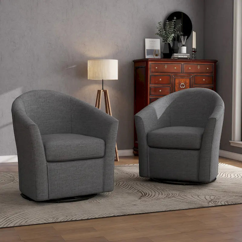 Set of 2 Modern Upholstered Swivel Barrel Chair Living Room Accent Chair
