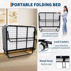 Folding Bed with Mattress for Adults,Portable Rollaway Guest Beds , Foldable Metal Frame Bed with 5 Memory Foam Mattress & Side Storage Pocket