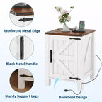2Pcs Farmhouse Nightstand with Charging Station, Rustic Barn Door Bedside Table with Adjustable Shelf, Small End Table for Bedroom and Living Room