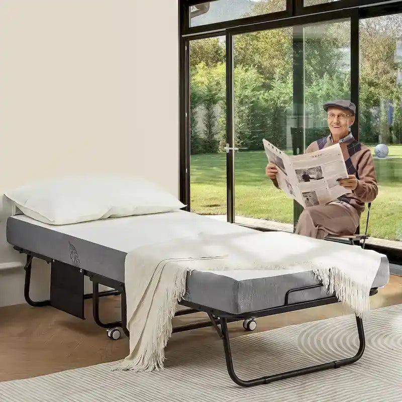 Erommy Folding Bed with Memory Foam Mattress: Portable foldable guest bed for adults with luxurious 5-inch memory foam mattress