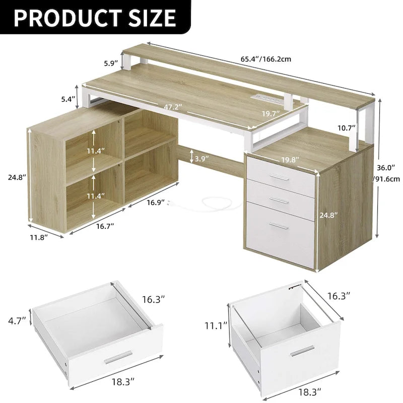 65 L-Shaped Corner Desk with RGB LED, Monitor Stand & Storage Cabinet â€?1-Person | White / Oak / Charcoal Grey / Black