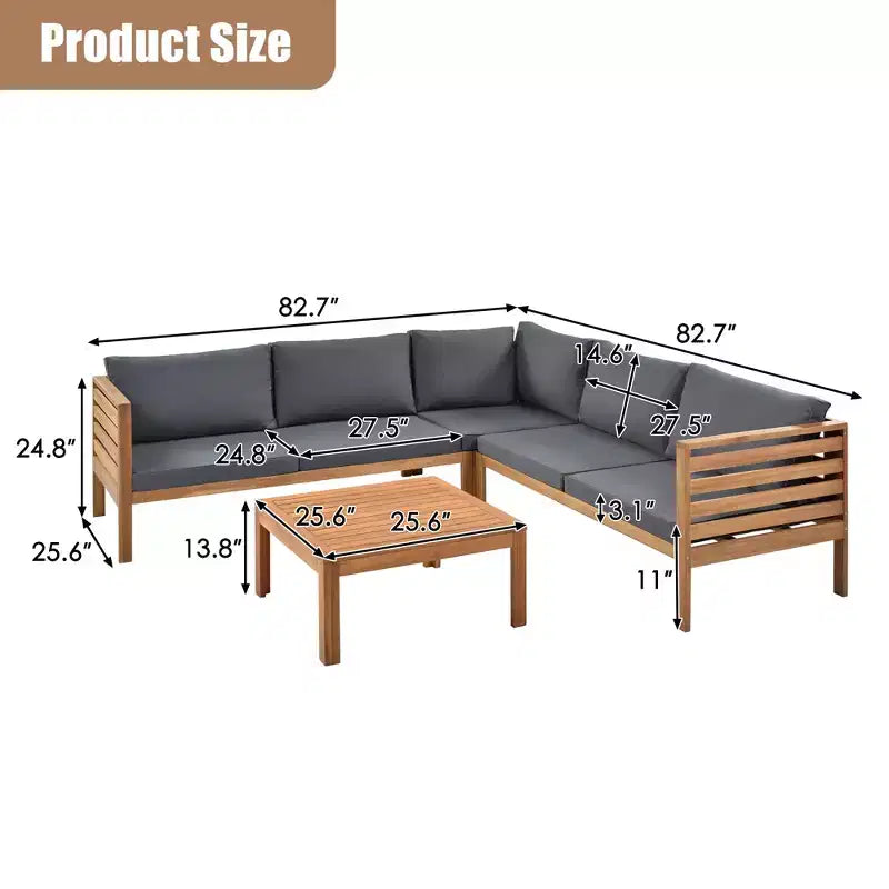 Polibi Acacia Corner Outdoor Sofa Set with Matching Coffee Table