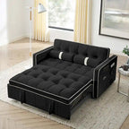 Velvet Multi-Functional Pull-Out Sofa Bed Adjustable Reclining Backrest With Pillows - N/A